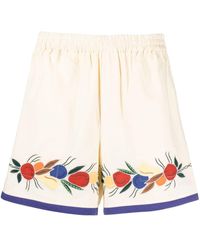 Bode - Fruit Bunch Appliqué Linen-blend Shorts - Lyst