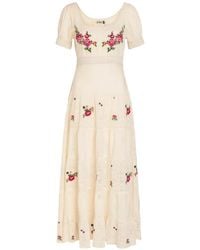 RIXO London - Cady Embroidered Lace-Trim Midi Dress - Lyst