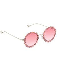 Eyepetizer - Lulu Flower-Embellished Round-Frame Sunglasses - Lyst