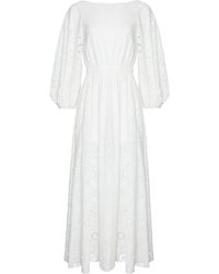 Carolina Herrera - Broderie-anglaise Cotton Midi Dress - Lyst