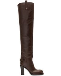 Burberry - Leather Cavalier Thigh-High Heel Boots - Lyst