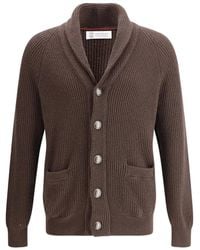 Brunello Cucinelli - Cardigan Nervuré À Col Châle - Lyst