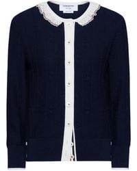 Thom Browne - Merino Wool Bobble Stitch Lace Trim Cardigan - Lyst