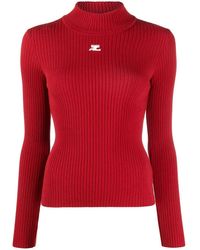 Courreges - Fitted Ribbed Knit Sweater With Embroidered Lo - Lyst