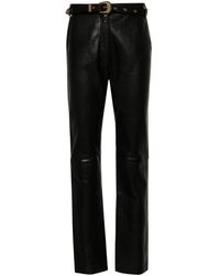 Balmain - Belted High-rise Leather Trousers - Lyst