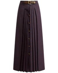 Etro - Wool Maxi Skirt With Pleating And Check Motif - Lyst