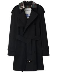 Burberry - Trench Coat With Belted Waist And Plaid Collar - Lyst
