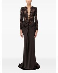 Nissa - Robe Longue En Satin Et Dentelle À Ornements De Cristaux - Lyst