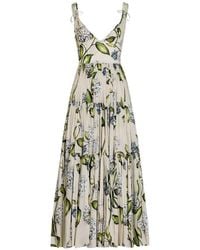 Oscar de la Renta - Porcelain Flowers Pleated Cotton-Voile Midi Dress - Lyst