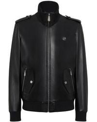 Philipp Plein - Logo-Appliqué Leather Jacket - Lyst