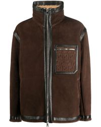 Fendi - Veste En Peau Lainée À Logo Embossé - Lyst