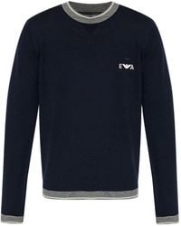 Emporio Armani - Embroidered-Logo Wool Sweater - Lyst