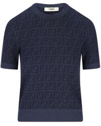 Fendi - Geribbeld T-Shirt Met Jacquard - Lyst