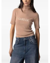 Gaelle Paris - Logo-Print Ribbed-Knit T-Shirt - Lyst
