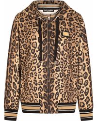 Dolce & Gabbana - Zip-up Jersey Hoodie With Leopard Print - Lyst