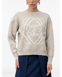 HUGO - Logo-Intarsia Crew-Neck Sweater - Lyst