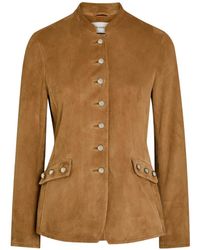 Nour Hammour - Mandarin-Collar Suede Jacket - Lyst