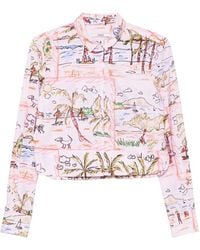 ODEEH - Graphic-Print Cropped Blouse - Lyst
