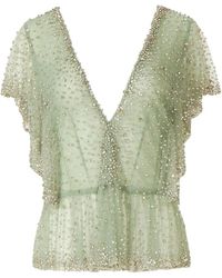 Costarellos - Aletta Crystal Peplum Top - Lyst
