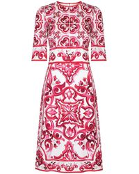 Dolce & Gabbana - Vestido midi de charmeuse con estampado Maiolica - Lyst