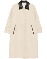 Sandro - Leather-Collar Single-Breasted Coat - Lyst