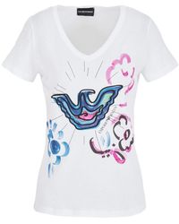 Emporio Armani - Logo-print Cotton-blend T-shirt - Lyst