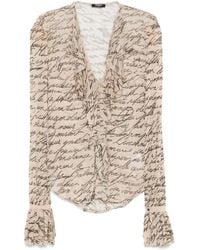 Balmain - Gerüschte Bluse Mit Love Letter-Print - Lyst