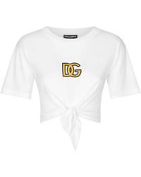 Dolce & Gabbana T-shirt crop con applicazione - Bianco