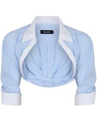 DSquared² - Striped Cotton Cropped Blouse - Lyst