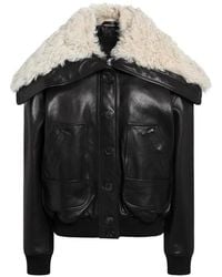 The Attico - Shearling-Collar Leather Bomber Jacket - Lyst