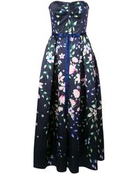 Marchesa notte Jurk Met Bloemdessin - Blauw
