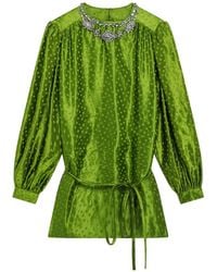 Valentino Garavani - Embroidered Silk-Linen Plus-De-Pois Jacquard Top - Lyst