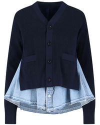 Sacai - Buttoned Denim-Layered Cardigan - Lyst