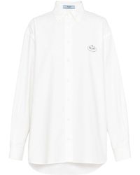 Prada - Logo-embroidered Cotton Shirt - Lyst
