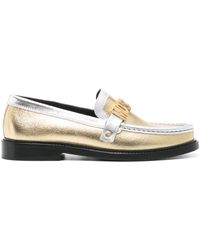 Moschino - Logo-lettering Metallic Leather Loafers - Lyst