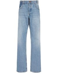 Balmain - Contrast-Pocket Wide-Leg Denim Jeans - Lyst