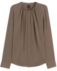 BOSS - Stretch-Silk Blouse With Gathered Details - Lyst