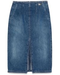 Elisabetta Franchi - High-Waisted Denim Midi Skirt - Lyst