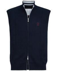Brunello Cucinelli - Cotton And Silk French-Terry Double-Knit Vest With Logo - Lyst