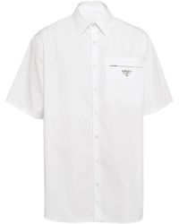 Prada - Short-sleeve Triangle-logo Cotton Shirt - Lyst
