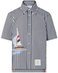 Thom Browne - Gestreept Overhemd Met Geborduurde Zeilboot - Lyst