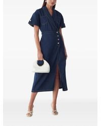 Willa - Wrap-Front Denim Midi Dress - Lyst