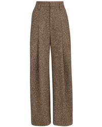 Brunello Cucinelli - Virgin-Wool Donegal Pleated Barrel Trousers With Monili - Lyst