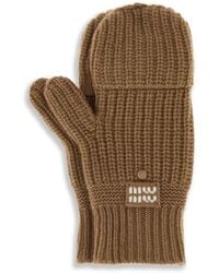 Miu Miu - Gerippte Handschuhe Mit Logo-Patch - Lyst