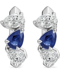 Phillips House - Platinum Diamond And Sapphire Huggie Earrings - Lyst