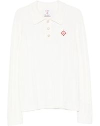 CASABLANCA - Ribbed-Knit Logo-Patch Polo Shirt - Lyst