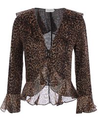 Saint Laurent - Bluse Mit Leoparden-Print - Lyst