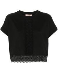 Twin Set - Lace-detail Cropped T-shirt - Lyst