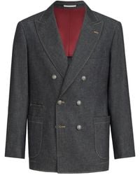 Brunello Cucinelli - No-Fade Lightweight Denim One-And-A-Half Breasted Deconstructed Blazer With Patch-Pockets And Metal Buttons - Lyst
