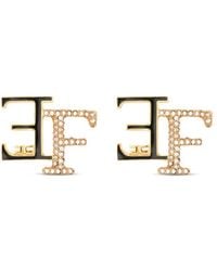 Elisabetta Franchi - Boucles D'Oreilles Serties De Cristal À Plaque Logo - Lyst